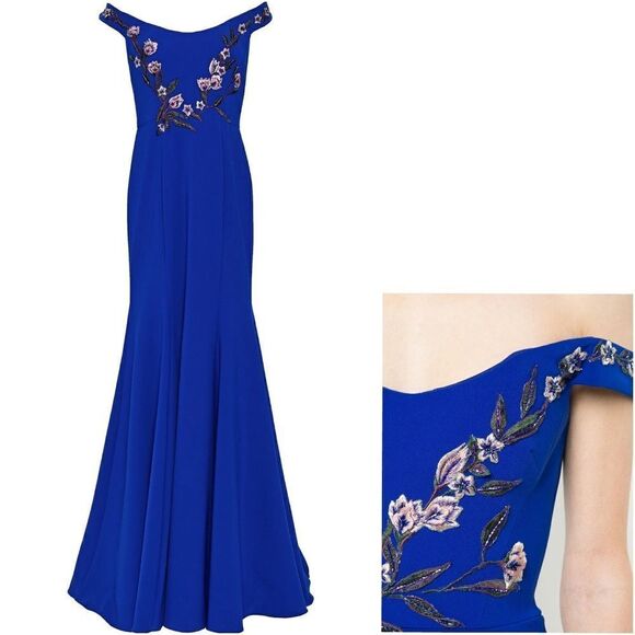 New! MARCHESA NOTTE Women's Embroidered Off-Shoulder Gown Dress Size 16 Royal - Picture 4 of 8